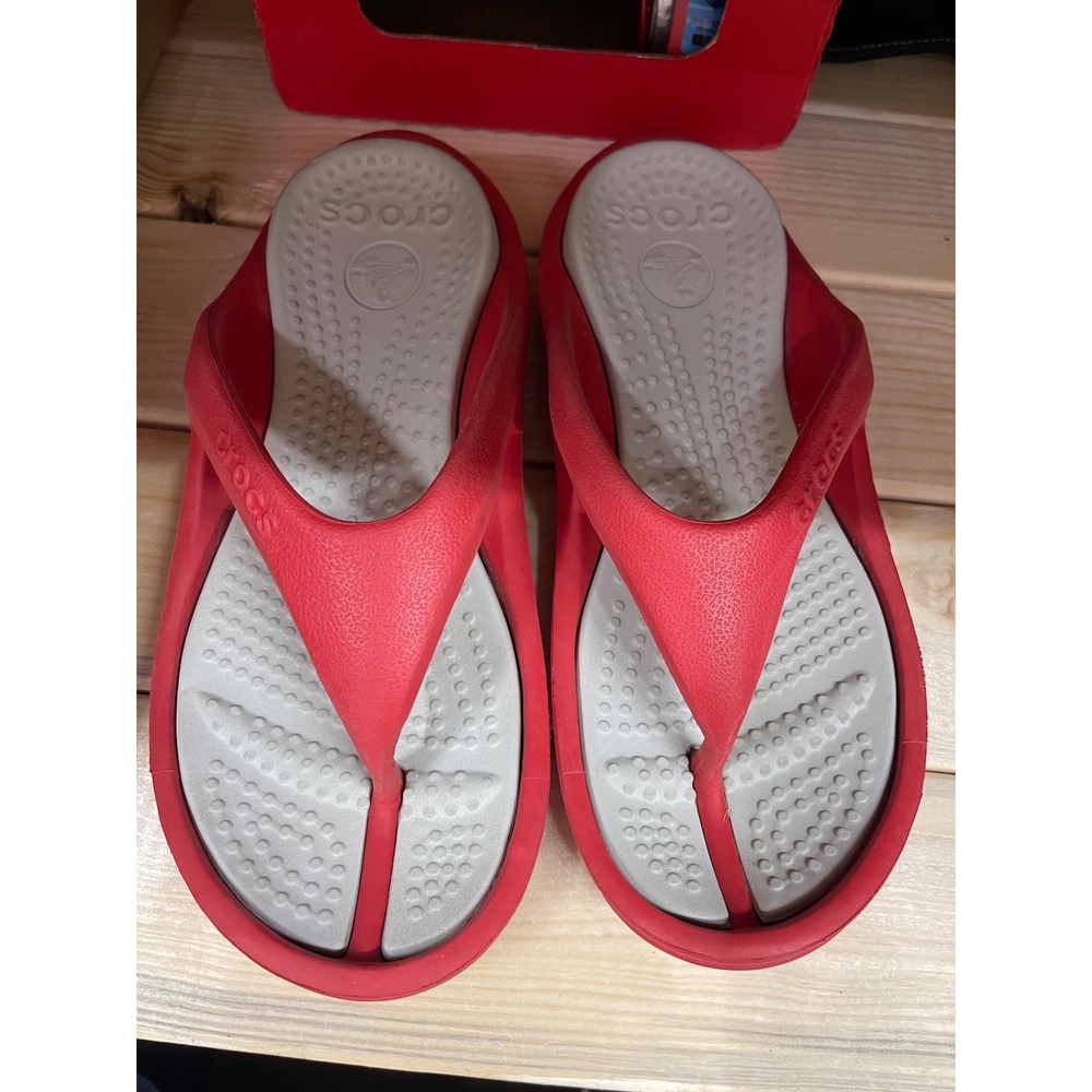 Crocs Athens Flip Flops Red Grey Comfort Sandals Womens 8